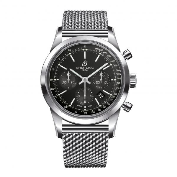 Breitling Transocean Chronograph Black Stainless Steel Folding Clasp