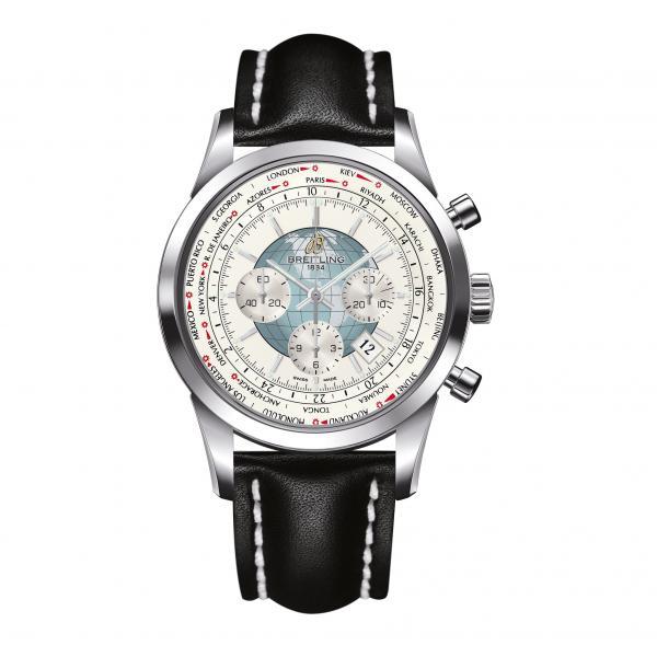 Breitling Transocean Chronograph Unitime White Leather (Calf) Folding Clasp