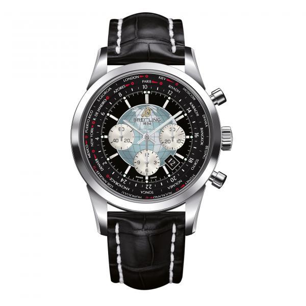 Breitling Transocean Chronograph Unitime Black Leather (Crocodile) Tang-Type