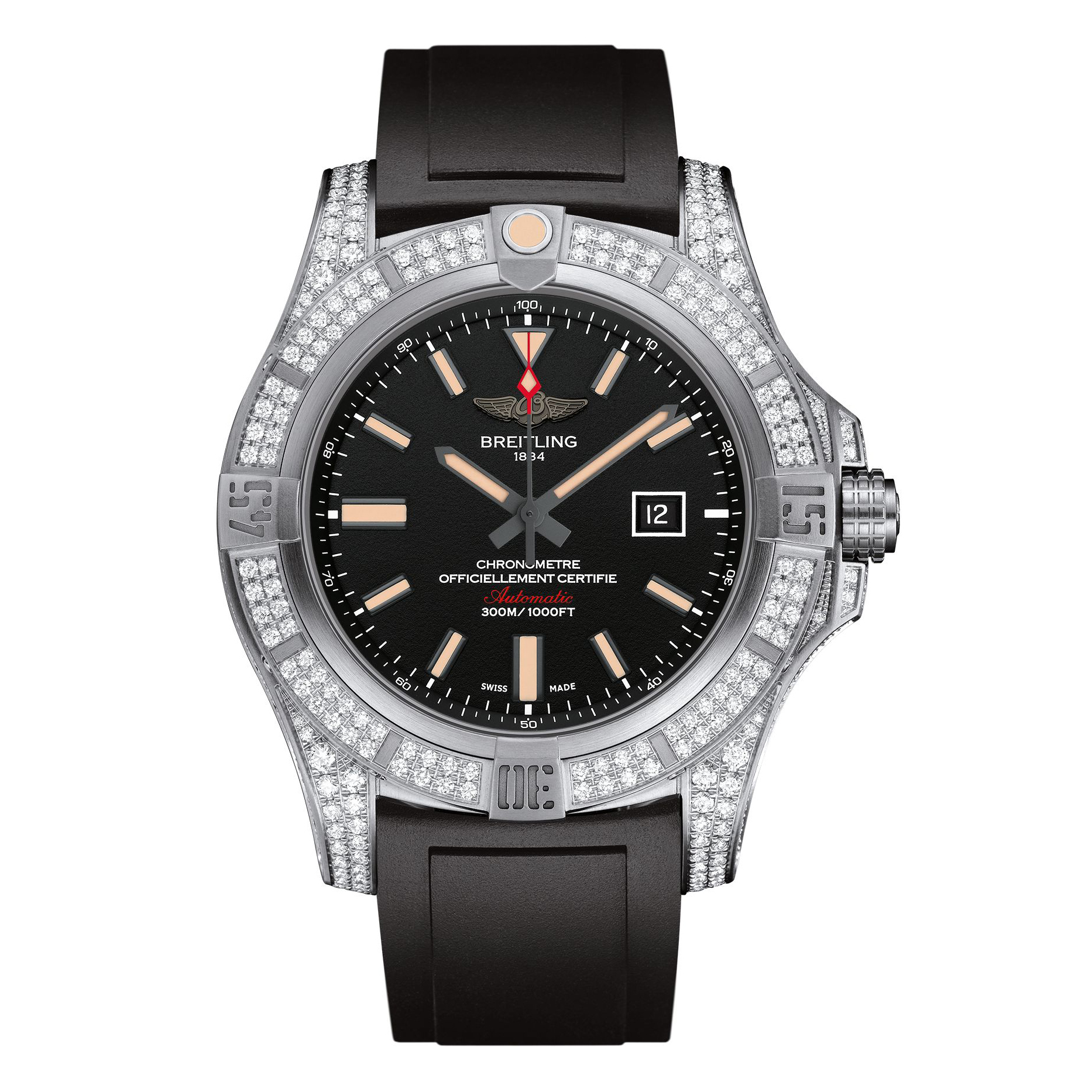 Breitling Avenger Blackbird Diamondworks Automatic Rubber (Diver Pro ll) Black Folding Clasp