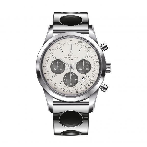 Breitling Transocean Chronograph Silver Stainless Steel Folding Clasp