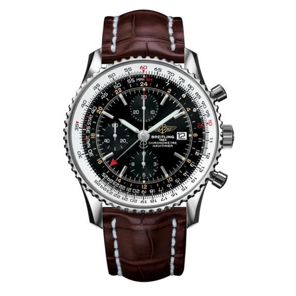 Breitling Navitimer 1 Chronograph GMT 46 Black Leather Tang-Type