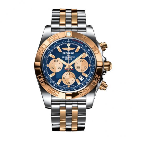 Breitling Chronomat 44 Blue Stainless Steel, Gold Folding Clasp