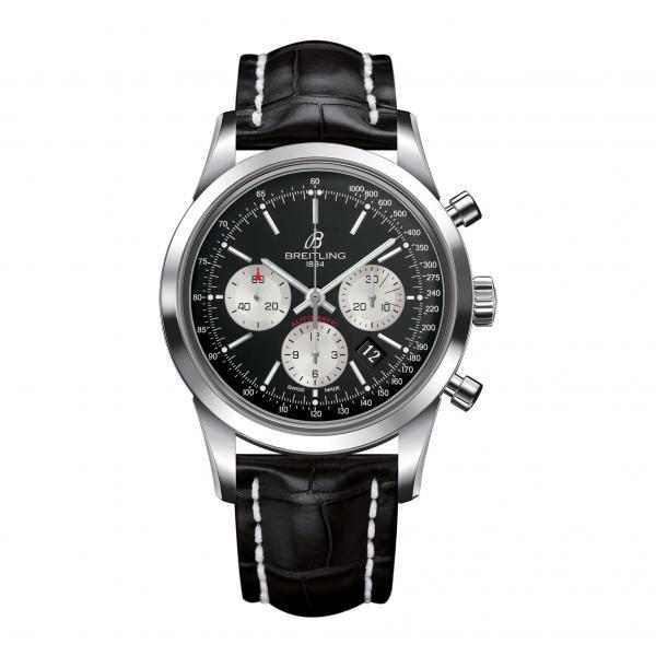 Breitling Transocean Chronograph Black Stainless Steel Folding Clasp