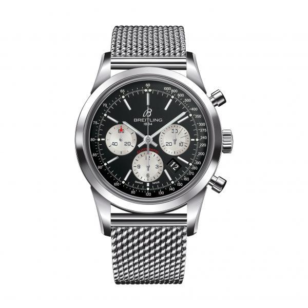 Breitling Transocean Chronograph Black Stainless Steel Folding Clasp