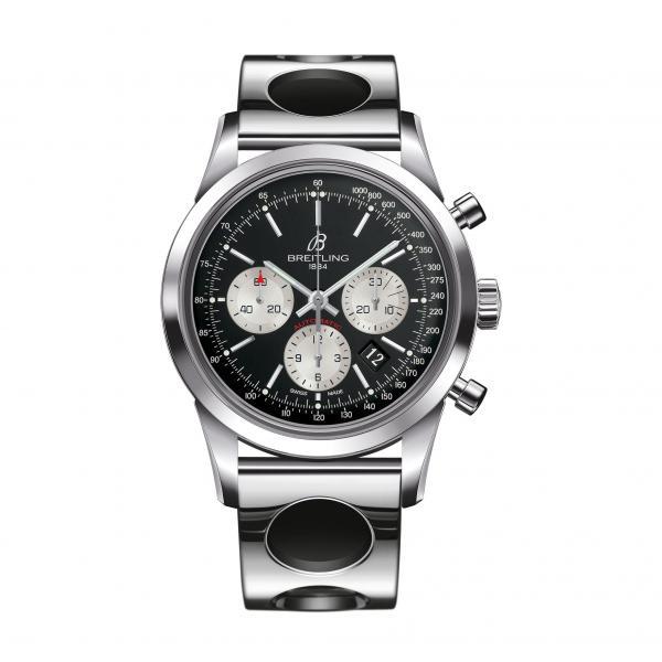 Breitling Transocean Chronograph Black Stainless Steel Folding Clasp