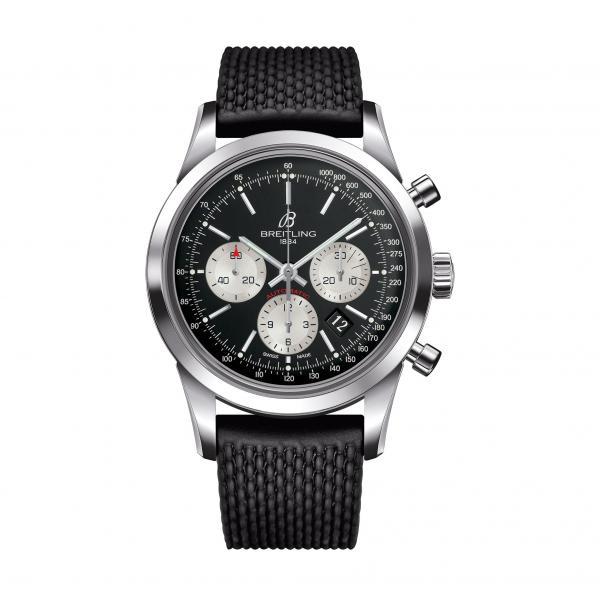 Breitling Transocean Chronograph Black Stainless Steel Folding Clasp