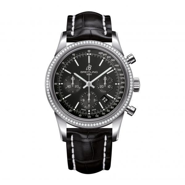 Breitling Transocean Chronograph Black Stainless Steel Folding Clasp