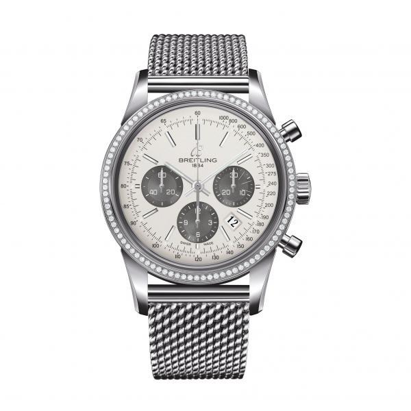 Breitling Transocean Chronograph Silver Stainless Steel Folding Clasp