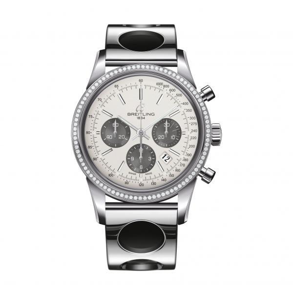 Breitling Transocean Chronograph Silver Stainless Steel Folding Clasp