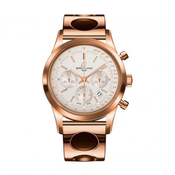 Breitling Transocean Chronograph Silver Gold Folding Clasp
