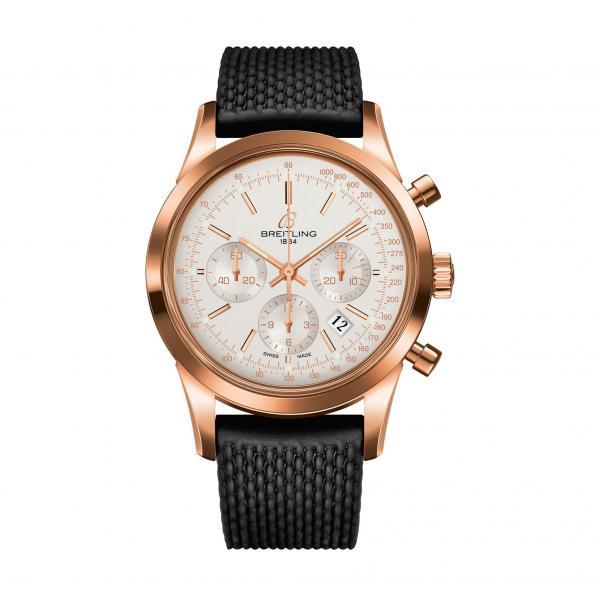 Breitling Transocean Chronograph Silver Gold Folding Clasp