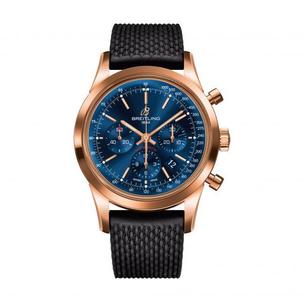 Breitling Transocean Chronograph Blue Gold Folding Clasp