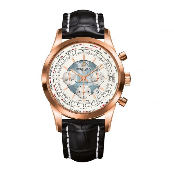 Breitling Transocean Chronograph Unitime White Leather (Crocodile) Tang-Type