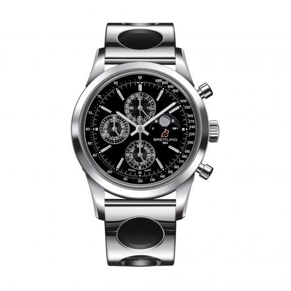 Breitling Transocean Chronograph 1461 Black Stainless Steel Folding Clasp