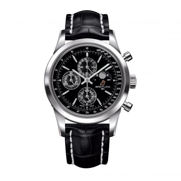Breitling Transocean Chronograph 1461 Black Stainless Steel Folding Clasp