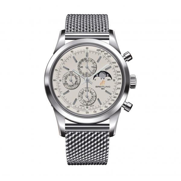 Breitling Transocean Chronograph 1461 Silver Stainless Steel Folding Clasp
