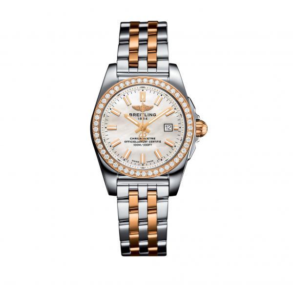 Breitling Galactic 29 Mother Of Pearl Stainless Steel, Rose Gold (Pilot) Folding Clasp