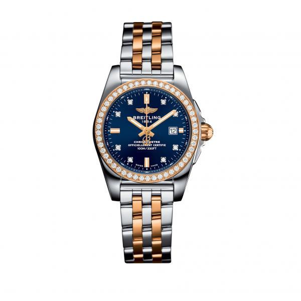 Breitling Galactic 29 Blue Stainless Steel, Rose Gold (Pilot) Folding Clasp