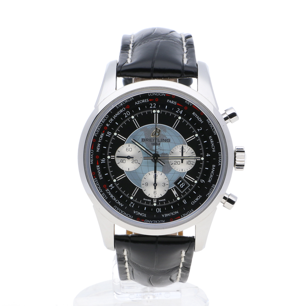 Breitling Transocean Chronograph Unitime Black Leather (Crocodile) Tang-Type