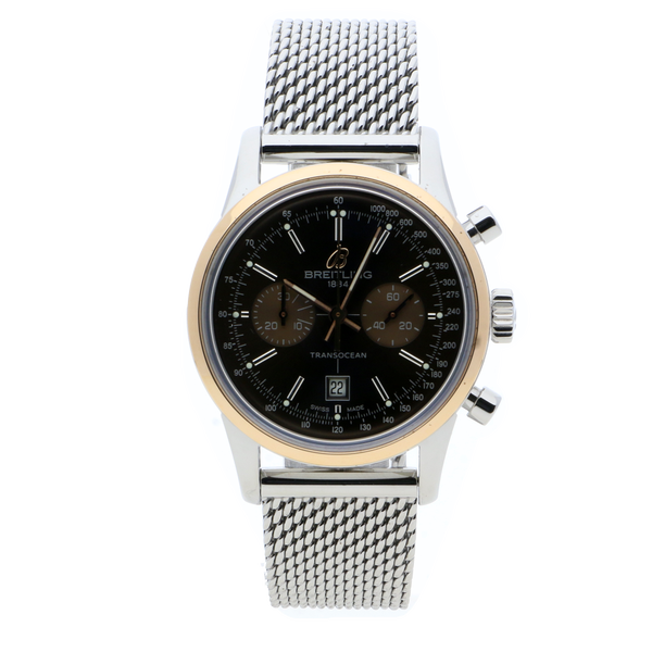 Breitling Transocean Chronograph Brown Stainless Steel, Gold Folding Clasp