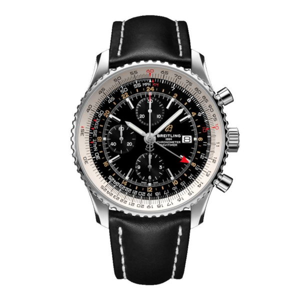 Breitling Navitimer 1 Chronograph GMT 46 Black Leather Folding Clasp