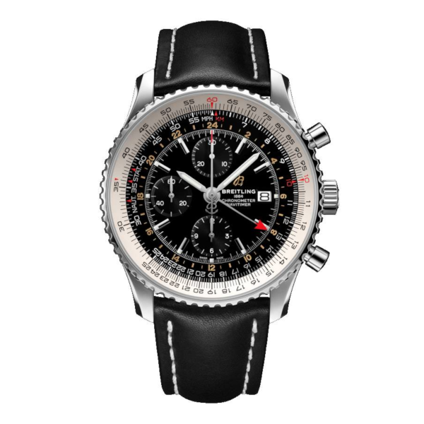 Breitling Navitimer 1 Chronograph GMT 46 Black Leather Tang-Type