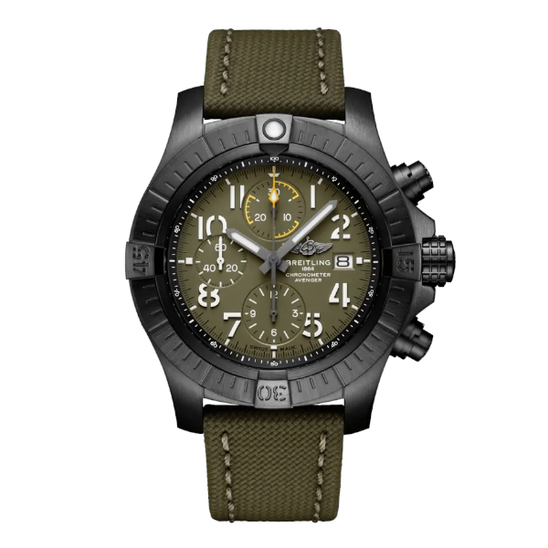 Breitling Avenger Chronograph 45 Night Mission Automatic Military Strap Green Folding Clasp