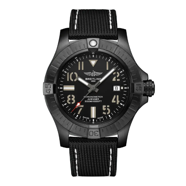 Breitling Avenger Automatic 45 Seawolf Night Mission Military Strap Black Tang Clasp