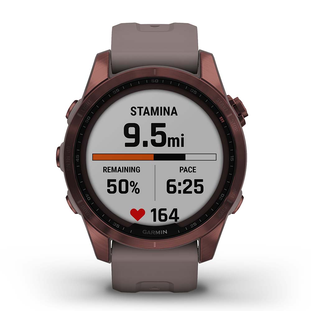 Garmin fēnix 7S Sapphire Solar, Dark Bronze Titanium with Shale Grey Band AMJ Watches